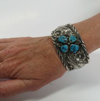Navajo Danny Dale - Large Vintage Sterling and Turquoise Cuff Bracelet 2