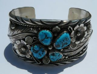 Navajo Danny Dale - Large Vintage Sterling and Turquoise Cuff Bracelet 4
