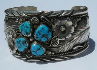 Navajo Danny Dale - Large Vintage Sterling and Turquoise Cuff Bracelet 5