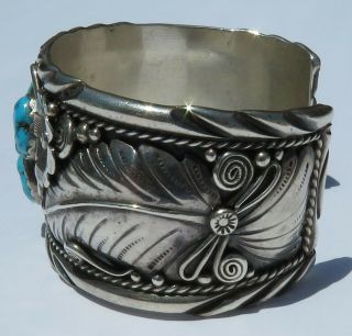 Navajo Danny Dale - Large Vintage Sterling and Turquoise Cuff Bracelet 6