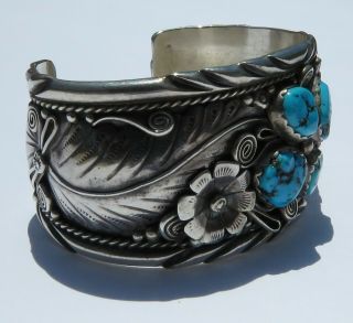 Navajo Danny Dale - Large Vintage Sterling and Turquoise Cuff Bracelet 7