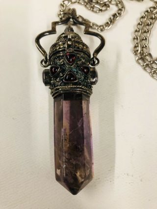 Vintage Purple Quartz Ornate Poison Necklace With Chain