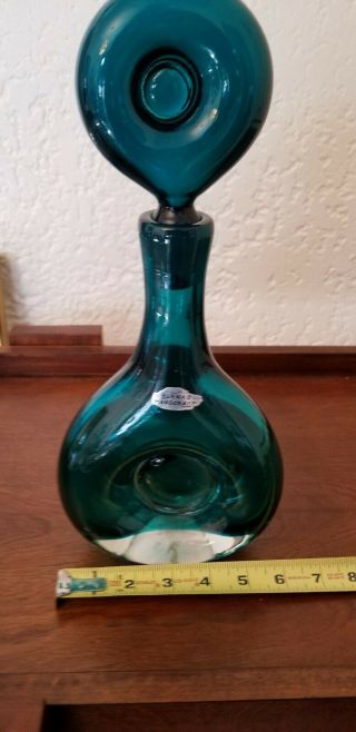 Vintage BLENKO Wayne Husted 5931 Aqua/Turquoise decanter 11