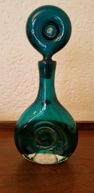 Vintage BLENKO Wayne Husted 5931 Aqua/Turquoise decanter 3