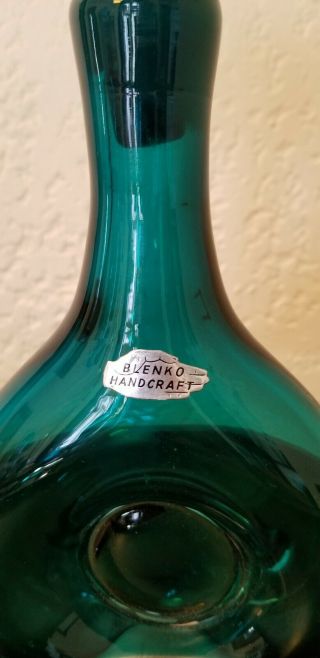 Vintage BLENKO Wayne Husted 5931 Aqua/Turquoise decanter 4