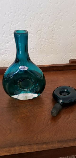 Vintage BLENKO Wayne Husted 5931 Aqua/Turquoise decanter 5