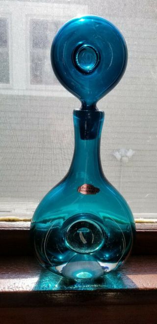 Vintage BLENKO Wayne Husted 5931 Aqua/Turquoise decanter 9