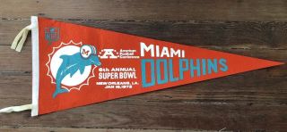 Vintage 1972 Miami Dolphins Nfl 6th Bowl Pennant Orleans