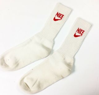 Vintage 1980s Nike Socks White/red Mens - Swoosh Logo Michael Jordan