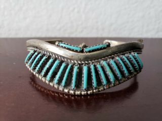 Vintage Turquoise & Sterling Silver 6 " Cuff Bracelet.  925 Zuni Native American
