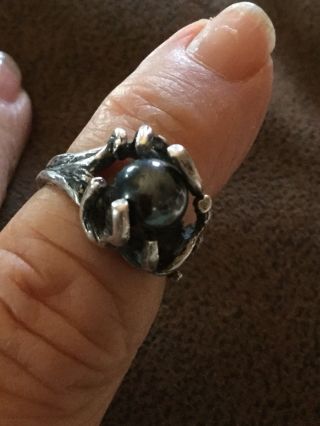 Vintage Sterling Silver Black Pearl Ring Size 7.  5 Pearl 6.  5gr Custom