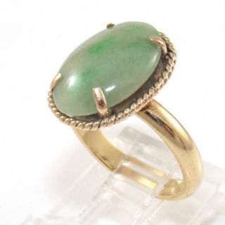 4.  5gr Vintage Antique Natural Green Jade Solid 14k Yellow Gold Ring Size 5 Fz