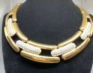 Vintage Givenchy Gold Tone Rhinestone Modernist Choker Necklace Haute Couture