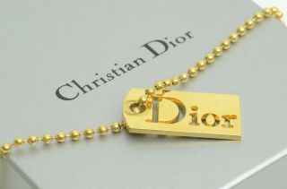 Authentic Dior Vintage Necklace Gold Plated Dog Id Tag Choker Christian Cd Chain