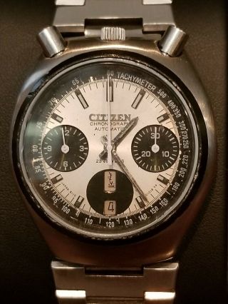 Vintage Citizen Bullhead Chronograph 23 Jewel Automatic Watch 67 - 9011