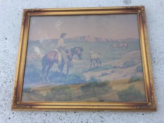 Vintage Till Goodan Print Framed Art Cowboy Western Horse Southwestern