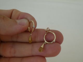 Vintage 9ct Gold Citrine & Diamond Drop Earrings