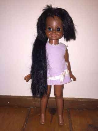 Vintage Ideal African American Black Velvet Doll In Dress