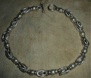 Vintage C.  1940 - 50 Navajo Sterling Silver Chain Link & Bead " Pearl " Necklace Vafo