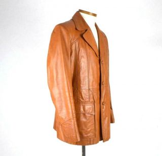 Vtg 70s Chestnut Brown Leather Retro Western Field Jacket Fight Club Mens 42 2