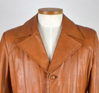 Vtg 70s Chestnut Brown Leather Retro Western Field Jacket Fight Club Mens 42 5