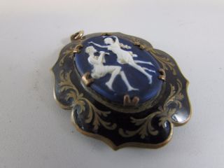 Estate Rare Vintage Art Nouveau Cameo Blue Enamel Locket Pendant