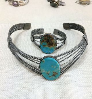Vintage Navajo Silver Necklace And Bracelet Set