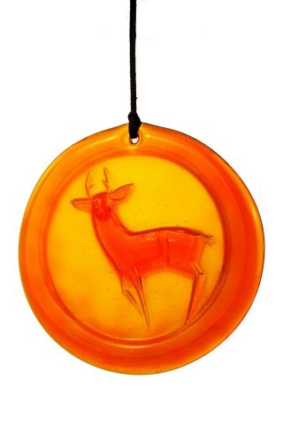 Vintage 1960s Scandinavian Holmegaard Erik Hoglund Deer Art Glass Suncatcher