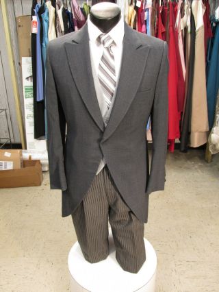 Mens Vintage Wool Grey Cutaway Tuxedo/ Moring Suit 4pc 58r