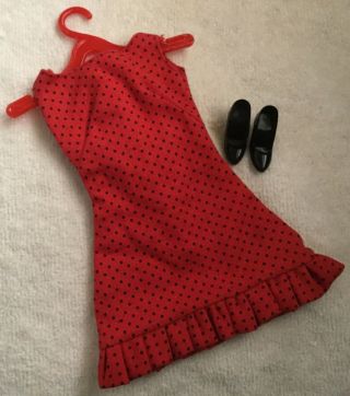 Vintage 1969 Barbie Sun Shiner Pak Red Dress Variation W Black Closed Toe Heels