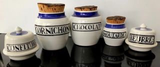French Rustic Country Vintage Ceramic Cannister Set Faience De Biot France
