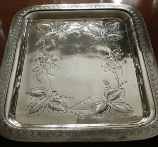 Late 1800”s Meriden Quadruple Silver Plate Tray Salver Antique Vtg Floral Motif