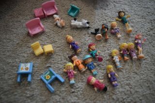 Vintage Polly Pockets & Lucy Lockets Heart Case & Star Compact,  14 Figures 3
