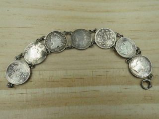Vtg Antique Silver Coin Us India France Egypt Ireland 1808 - 1917 Link Bracelet