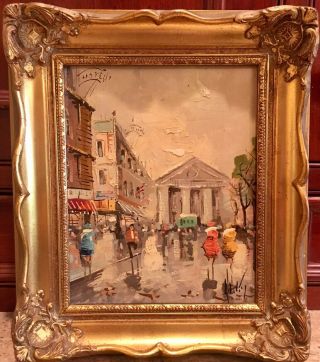 Vintage French Oil On Canvas Painting Paris Street Scene Antonio Devity