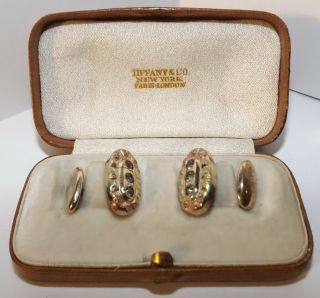Vintage Antique Tiffany & Co Leather Jewelry Box W/ Cufflinks Pair Set