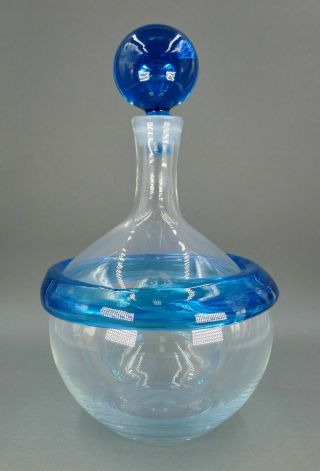 Fine Vtg Blenko Joel Philip Myers Blue Art Glass Wine Decanter Bottle Eames Era
