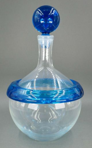 Fine Vtg Blenko Joel Philip Myers Blue Art Glass Wine Decanter Bottle Eames Era 5