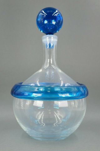 Fine Vtg Blenko Joel Philip Myers Blue Art Glass Wine Decanter Bottle Eames Era 7
