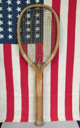 Vintage Spalding Antique Wood Tennis Racquet Model Cx Early 1900s Great Display