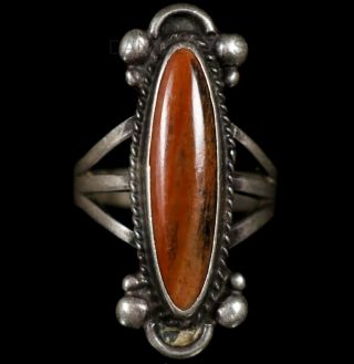 Vintage Navajo Old Pawn Fred Harvey Era Petrified Wood Sterling Ring Sz 8.  5