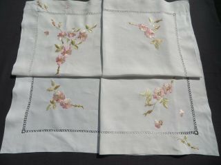 Antique Vtg Society Silk Hand Embroidered Buds & Blossoms Linen Tea Tablecloth 5