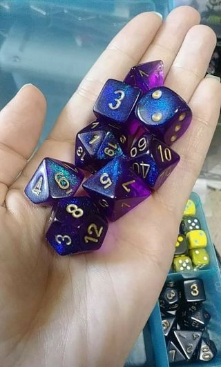 Chessex Borealis Royal Purple Dice Og Old Glitter Oop Rare 7 Polyhedral 1 Pip
