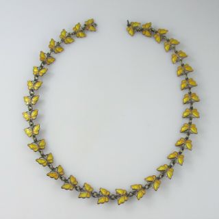 Denmark Yellow Enamel Butterfly Necklace Vintage Sterling Silver 22.  5g | 14.  75 "