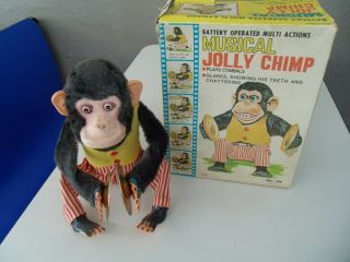Musical Jolly Chimp & Box (vtg) Daishin Japan Battery Operated Toy Story Monkey