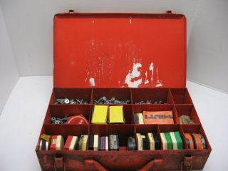 Vintage Hilti Fastening Supply Kit Metal Tool Box Fasteners Safety Boosters Nail
