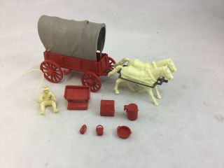 Vintage Marx Wagon Train Ringo Western Covered Red Wagon With Driver
