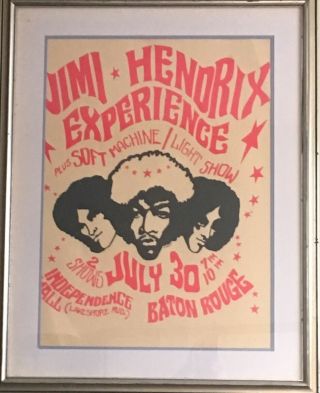 Vintage The Jimi Hendrix Experience Baton Rouge Concert Show 1968 1960’s Poster