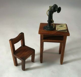 Tynietoy Telephone Table And Chair With Candlestick Telephone And Telephone Book