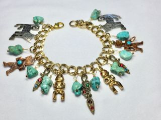 Vintage Mexican Mixed Metals,  Bracelet,  Gold,  Sterling & Turquoise Nuggets